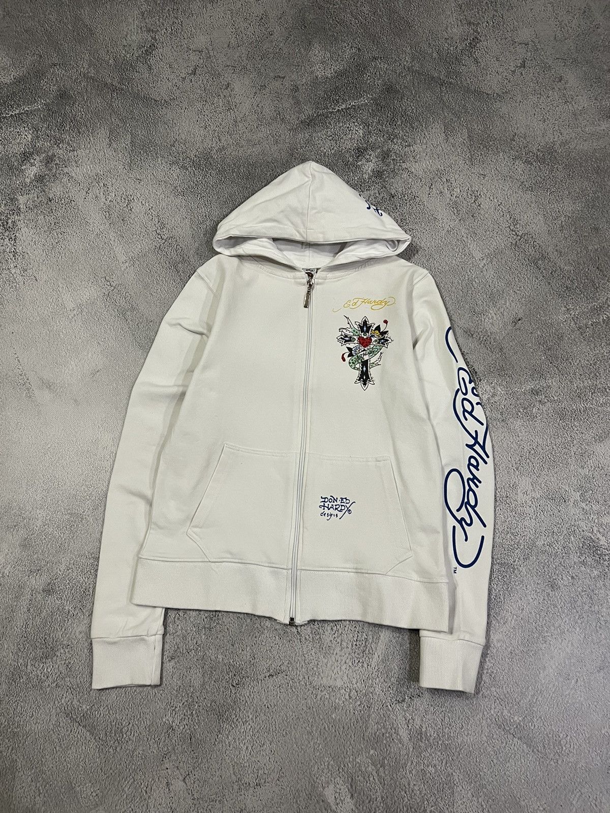 Christian Audigier × Ed Hardy × Vintage Vintage Y2k Ed Hardy 🤍 Cross Tattoo ❤️ Zip Hoodie 00’s Size S / US 4 / IT 40 - 3 Thumbnail