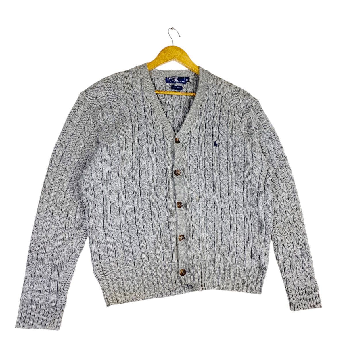 Polo Ralph Lauren × Vintage 💥 VTG POLO RALPH LAUREN CABLE KNIT CARDIGAN SWEATER Size US XL / EU 56 / 4 - 4 Thumbnail