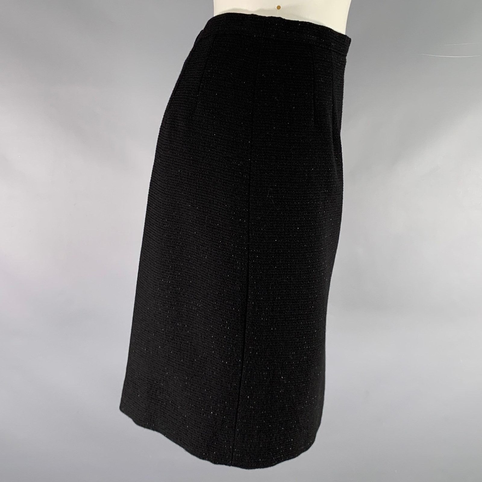 Giorgio Armani Size 4 Black Wool Polyamide Shiny Pencil Skirt Size 27" / US 4 / IT 40 - 2 Thumbnail