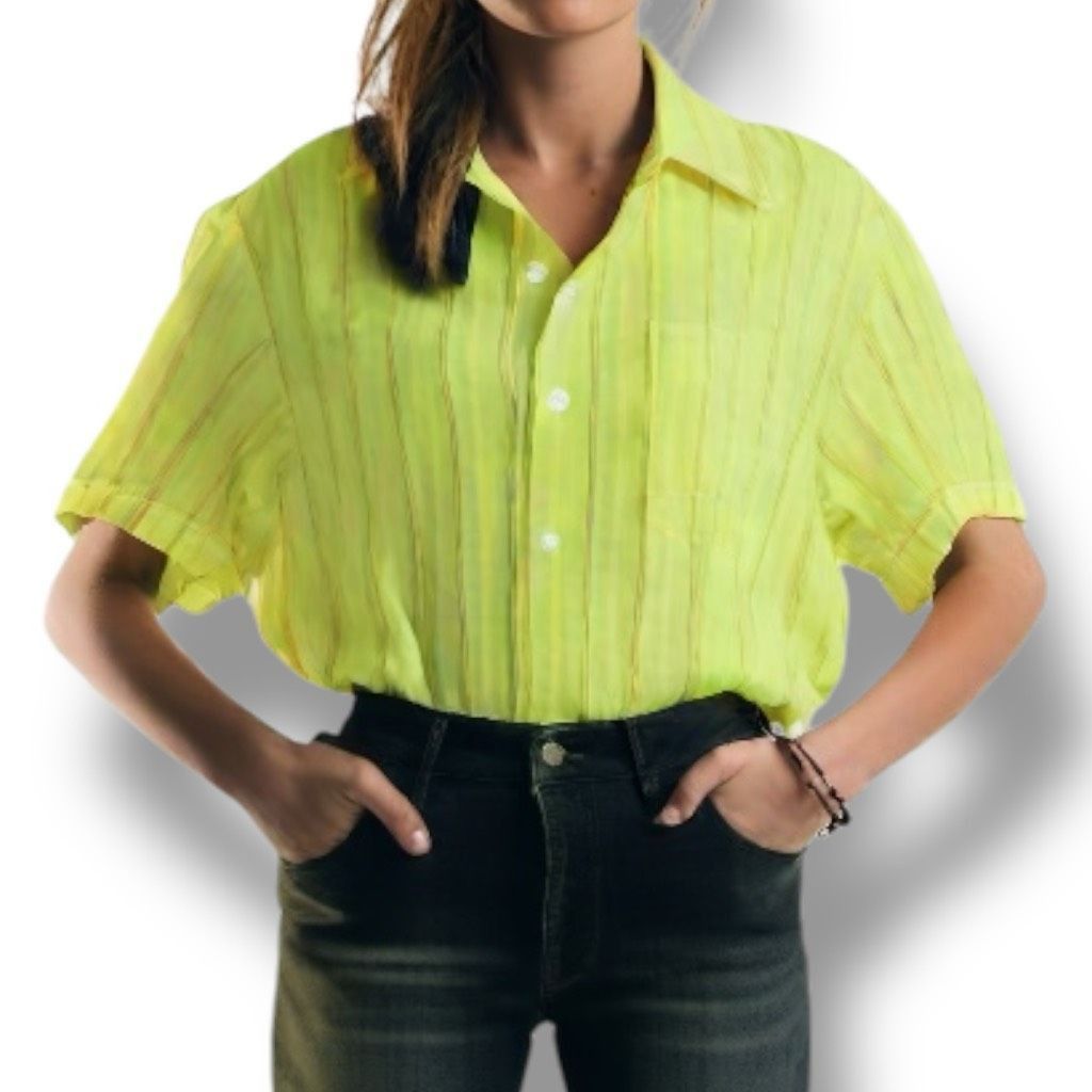 Vintage Vintage Brigade Striped Button Up Shirt Neon Green Orange Ye Size M / US 6-8 / IT 42-44 - 2 Thumbnail