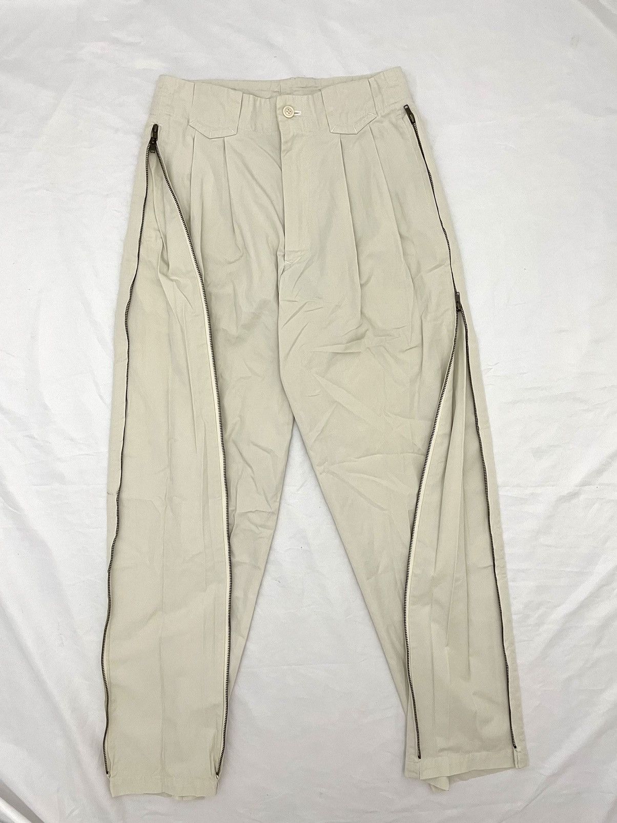 image of Issey Miyake White Prachute Pants With Zippers, Men's (Size 28)
