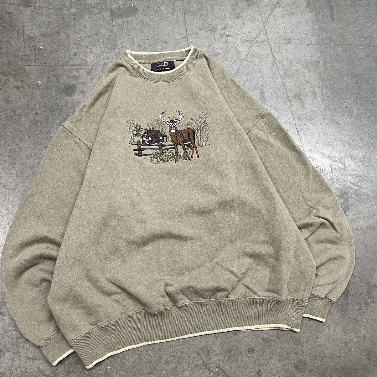 Vintage Embroidered Deer Mountains Nature Outdoorsman Crewneck Pullover outlet XL