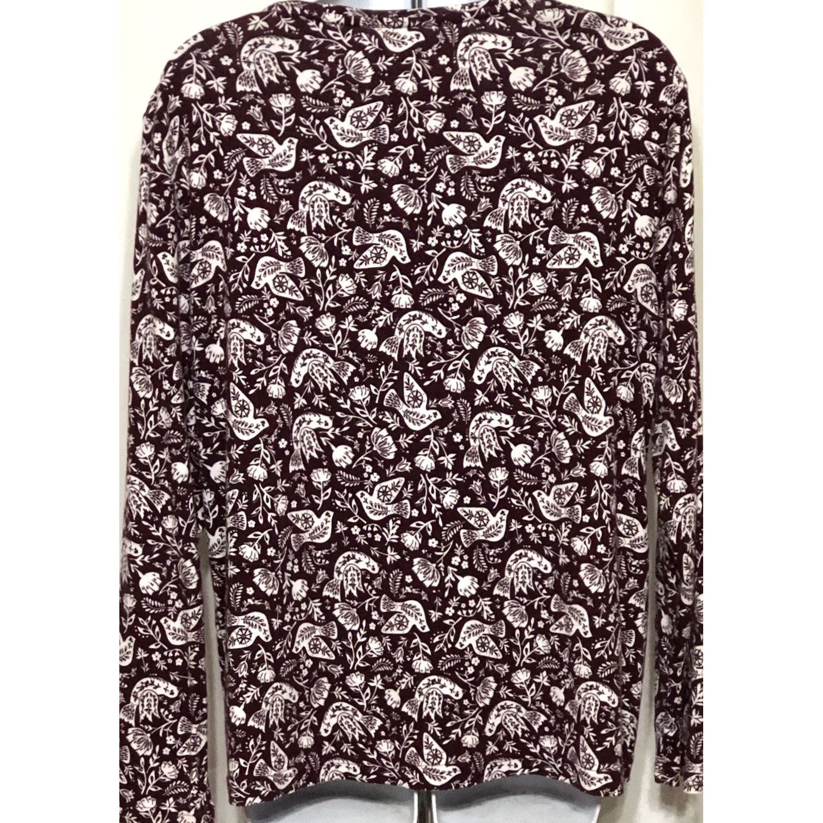 Croft & Barrow Croft & Barrow Top L Burgundy Floral Dove Birds LongSleeve Jersey Cottage Comfy Size L / US 10 / IT 46 - 3 Thumbnail