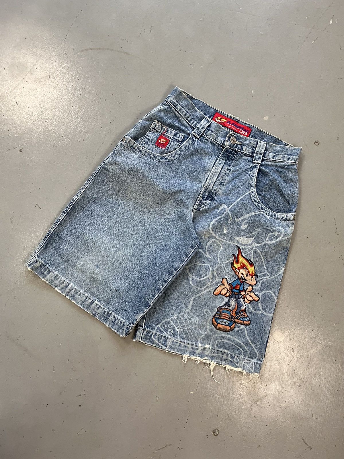 JNCO Vintage flamehead crazy boy printed denim jort Size US 28 / EU 44 - 5 Thumbnail
