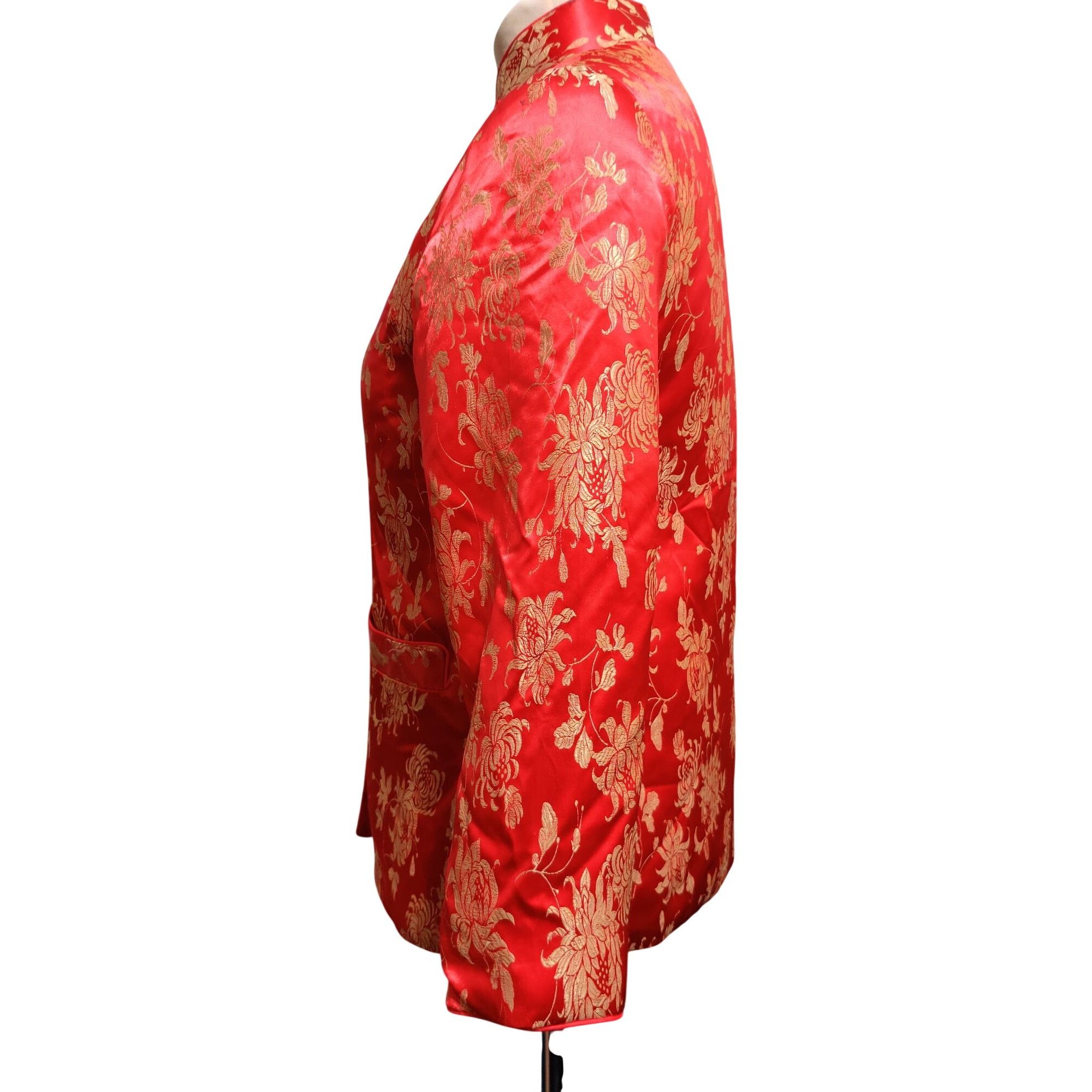 Vintage Womens S Red Jacket Brocade Vintage Chinese Gold Floral Frog Size S / US 4 / IT 40 - 11 Thumbnail