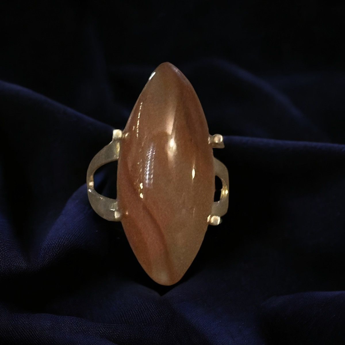 Vintage Vintage silver tone brown agate marquise ring Size ONE SIZE - 1 Thumbnail