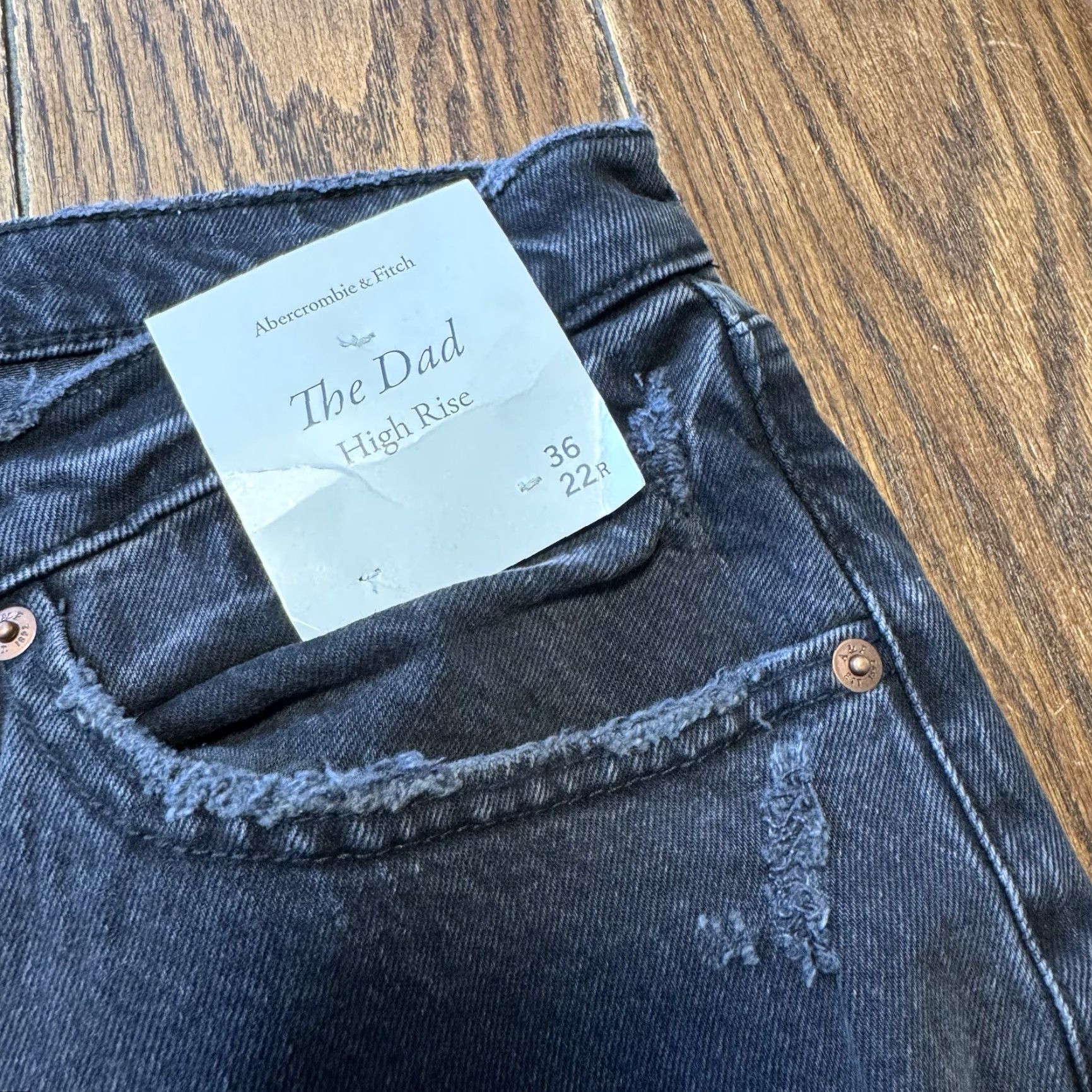 Abercrombie & Fitch Abercrombie The Dad High Rise Jeans 36 Black Straight 46x30 New Distress Womens Size 32" / US 10 / IT 46 - 6 Thumbnail