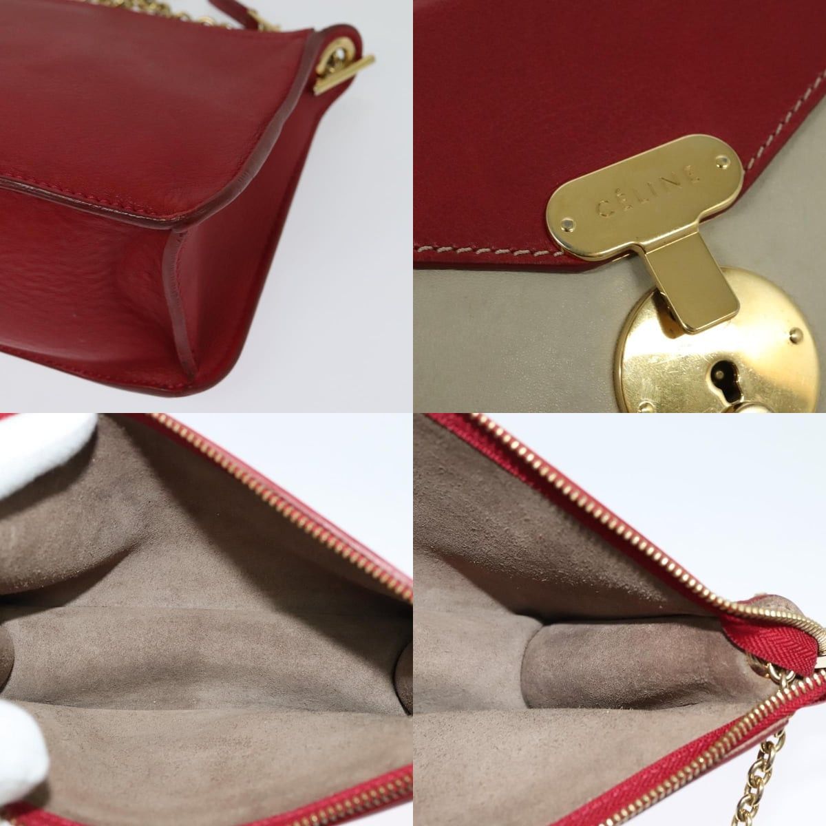 Celine CELINE Chain Shoulder Bag Leather Red Gold Size ONE SIZE - 11 Thumbnail