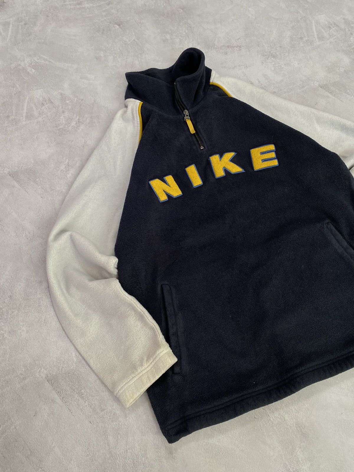 Pre-owned Nike X Vintage 90's Nike 1/4 Zip Fleece Big Logo Sherpa Jacket Y2k In Black