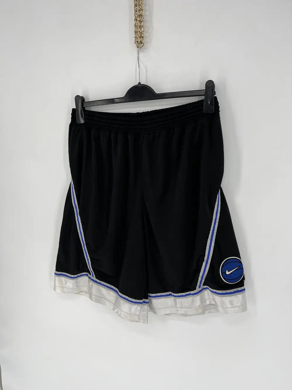 NBA × Nike × Vintage 90s Vintage Nike Black Nylon Mini Swoosh Shorts Travis Style Size US 42 / EU 58 - 3 Thumbnail