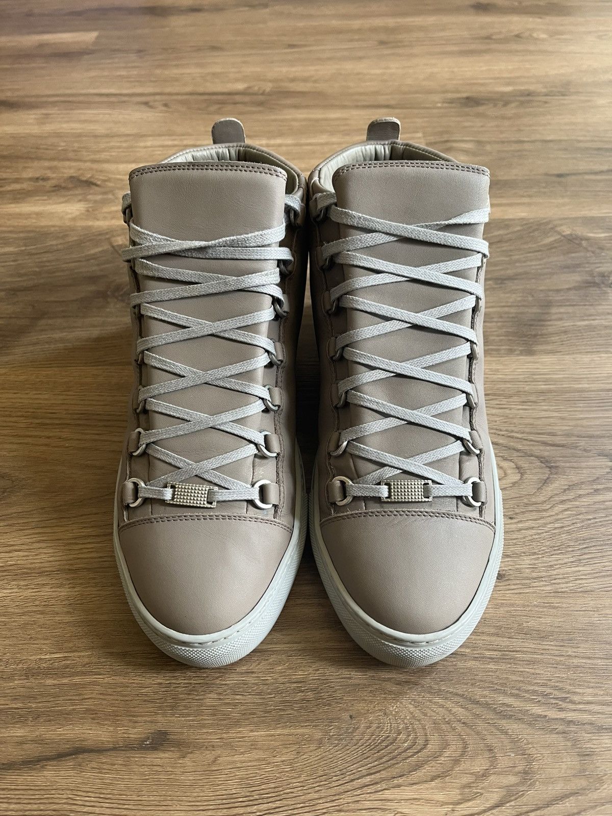 Balenciaga Arena High Top Leather Sneakers Grey Size 42
