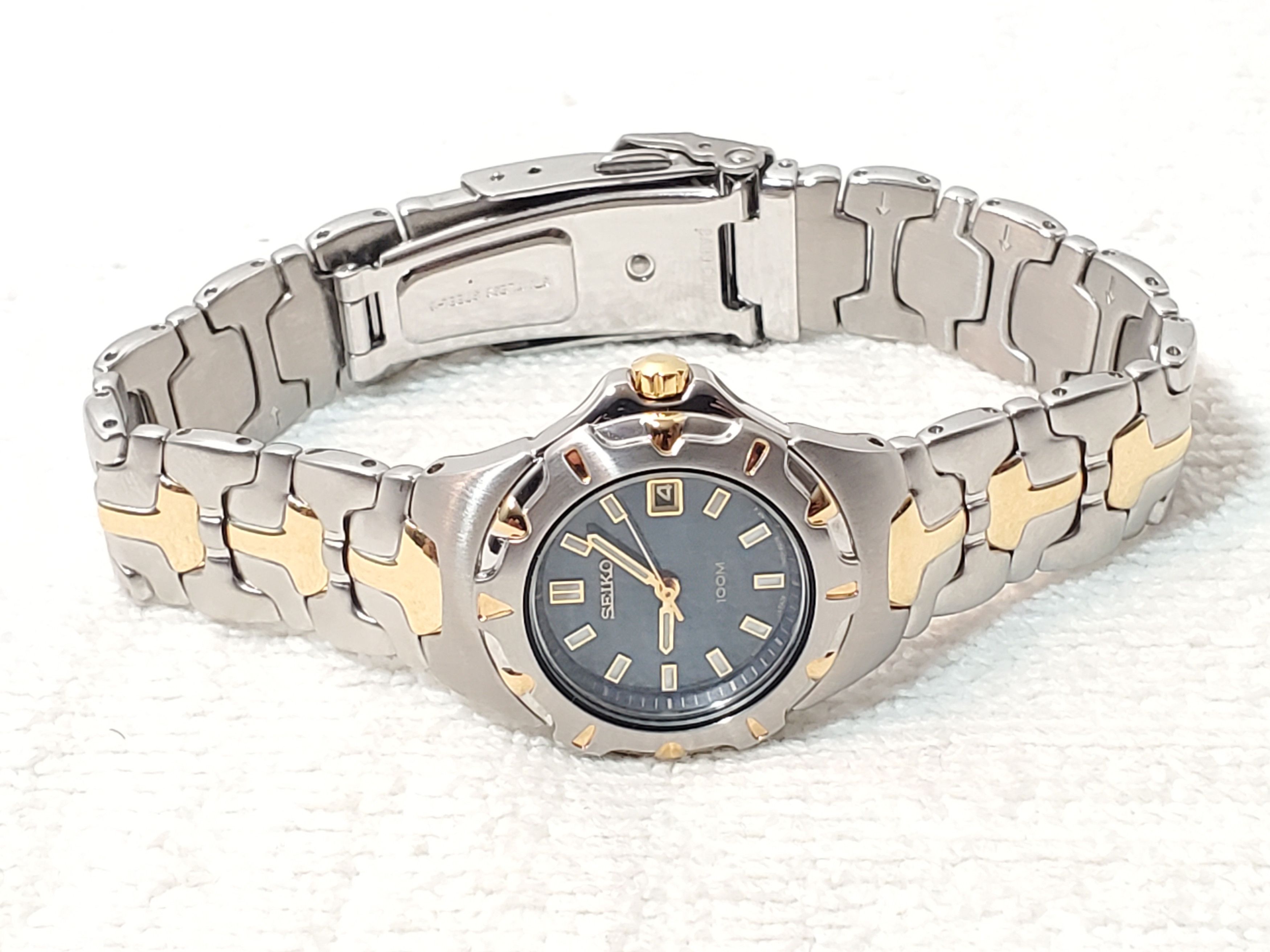 Seiko Vintage Seiko Gold Tone S Steel Blue Dial Date Women Watch Size ONE SIZE - 5 Thumbnail