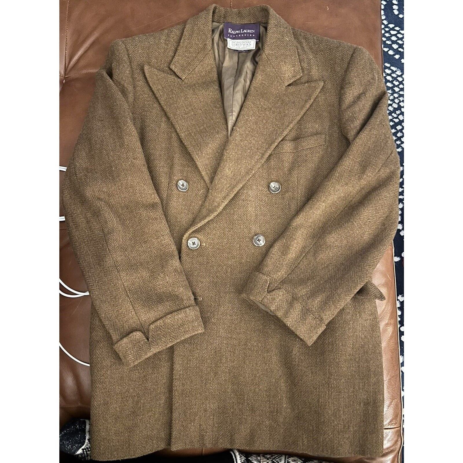 image of Ralph Lauren Purple Label Ralph Laurent Purple Label 100% Wool Herringbone Blazer in Brown, Women's