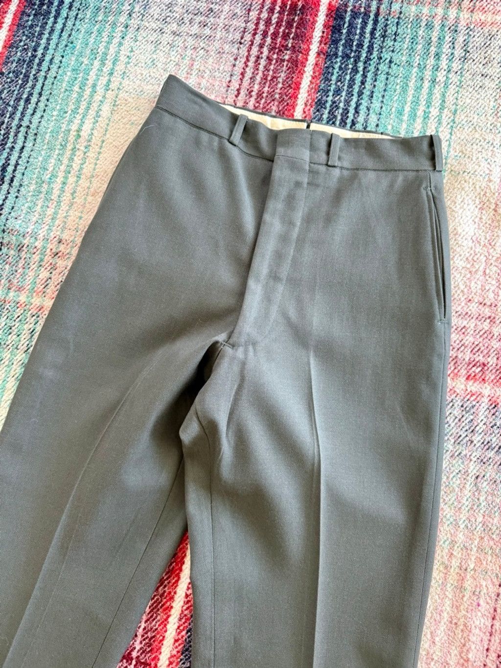 The Unbranded Brand 70s Military Olive Green Wool Flat Front Dress Pants 27x29 Size 27" / US 4 / IT 40 - 2 Thumbnail