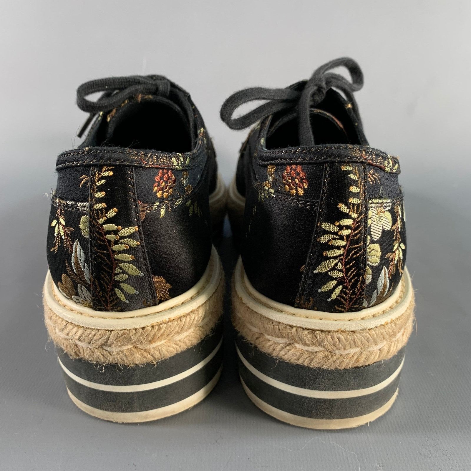 Prada PRADA Black Multi-Color Jacquard Floral Platform Laces Size US 11 / IT 41 - 3 Thumbnail