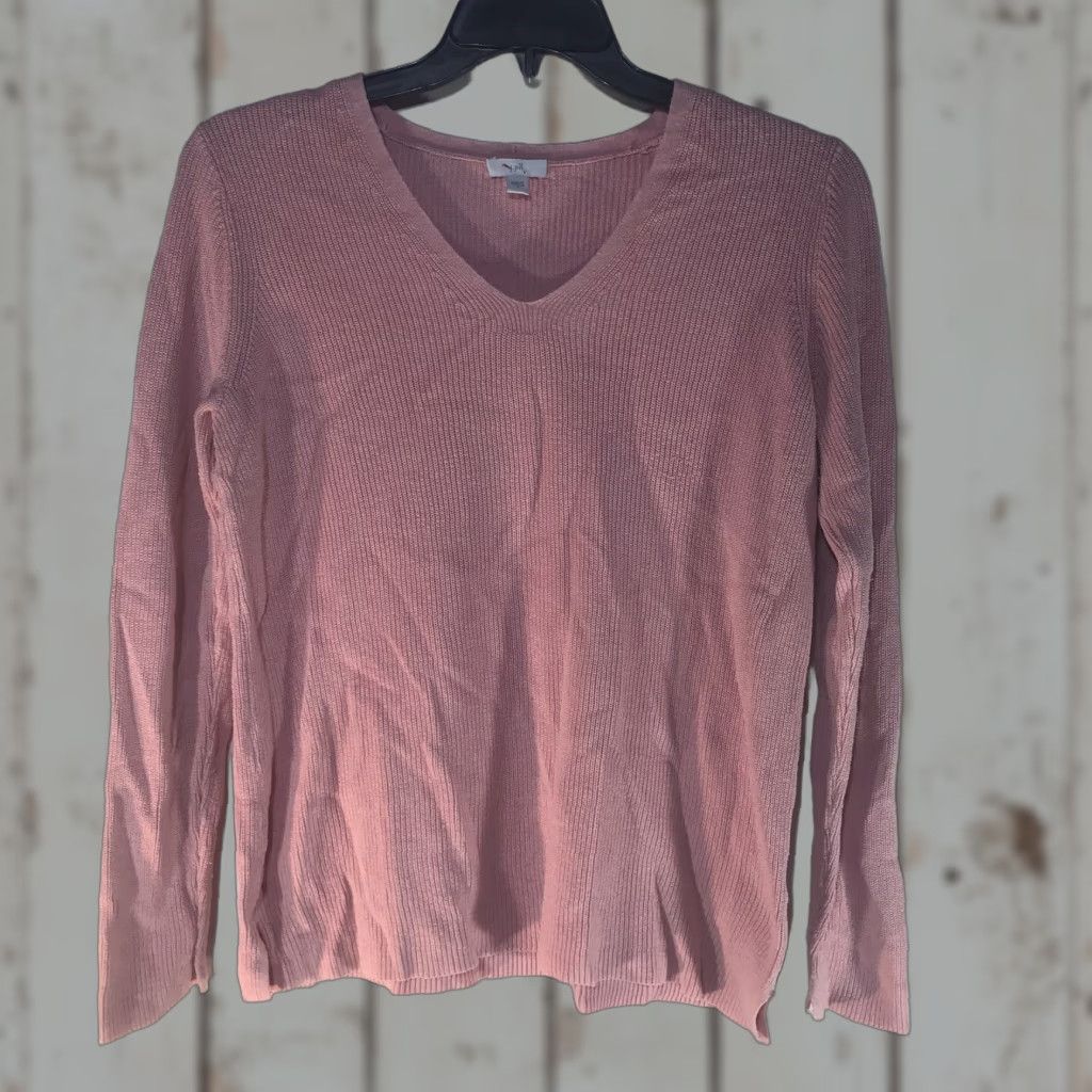J. Jill J. Jill Pink Tight Knit V-Neck Sweater Women's Size S - Long Sleeve Casual Pullover Size S / US 4 / IT 40 - 1 Thumbnail