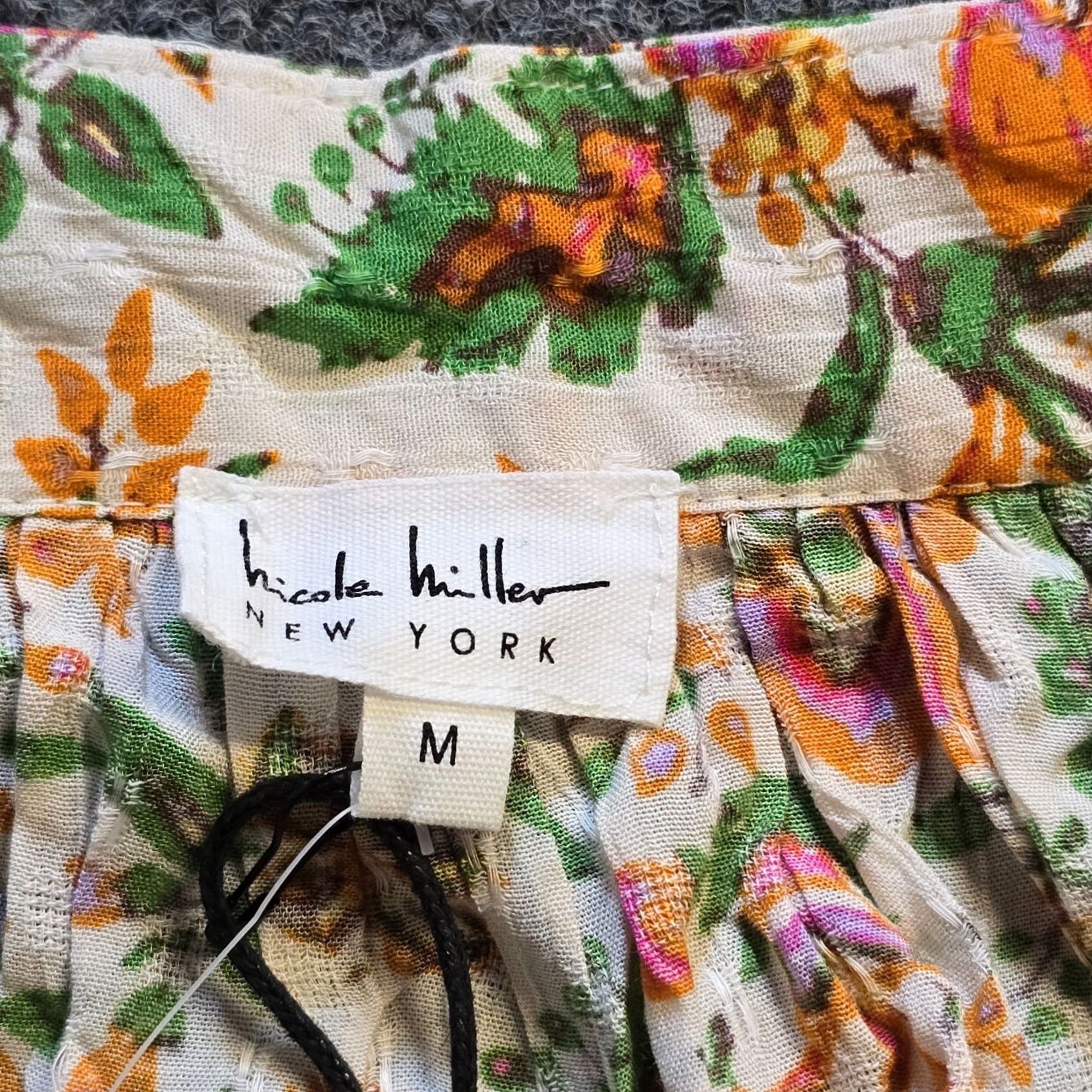 Nicole Miller Nicole Miller Top Womens Size Medium Green Orange Floral Puffed Sleeve Casual Blouse Size M / US 6-8 / IT 42-44 - 3 Thumbnail