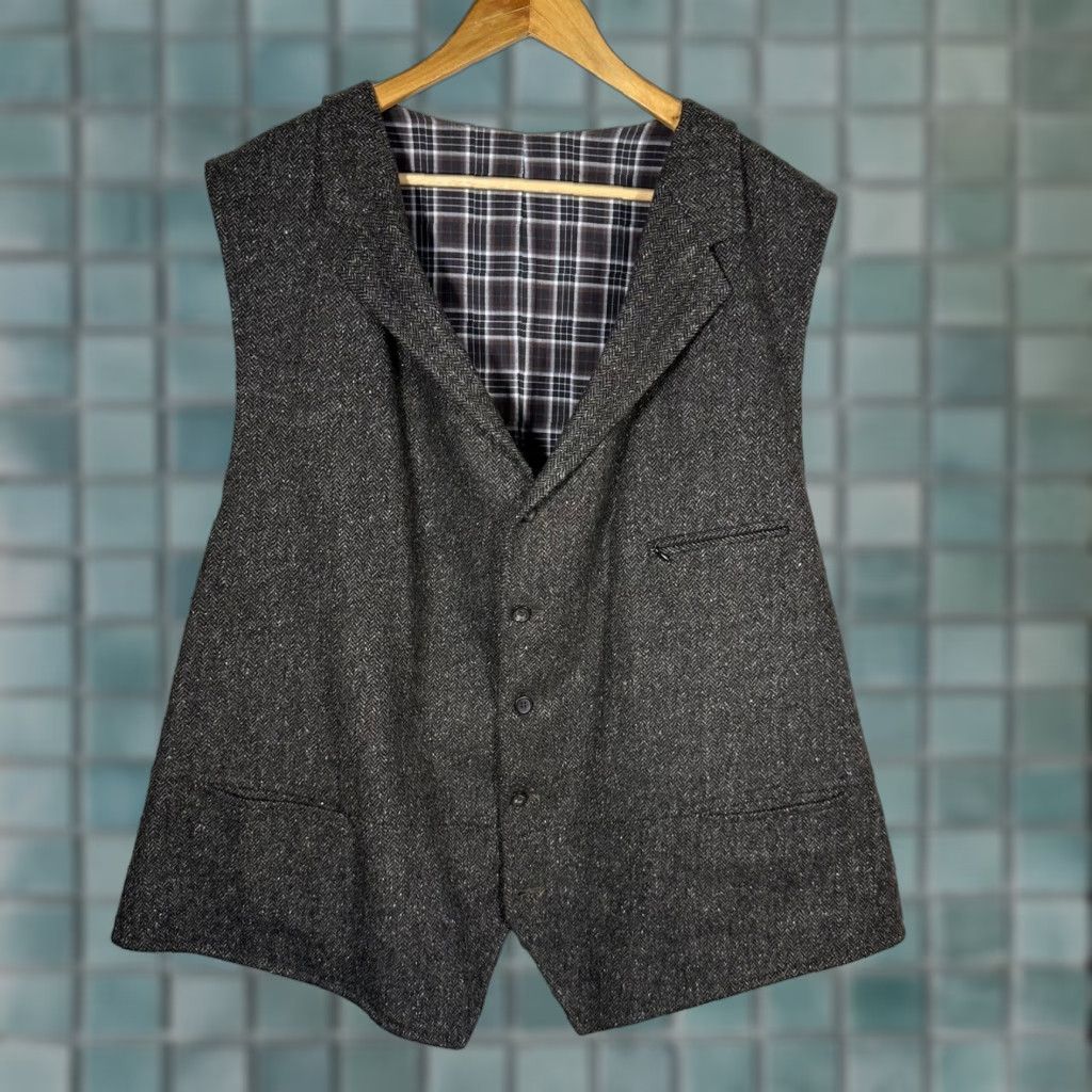 Vintage Kroon Vest Herringbone Tweed Back Corduroy Grey Brown 3XL Size US XL / EU 56 / 4 - 1 Thumbnail
