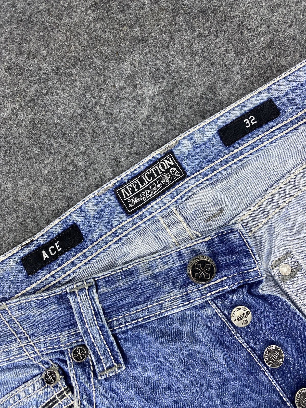 Affliction × Vintage Affliction ACE Blue Wash Jeans - J978 Size US 34 / EU 50 - 6 Thumbnail