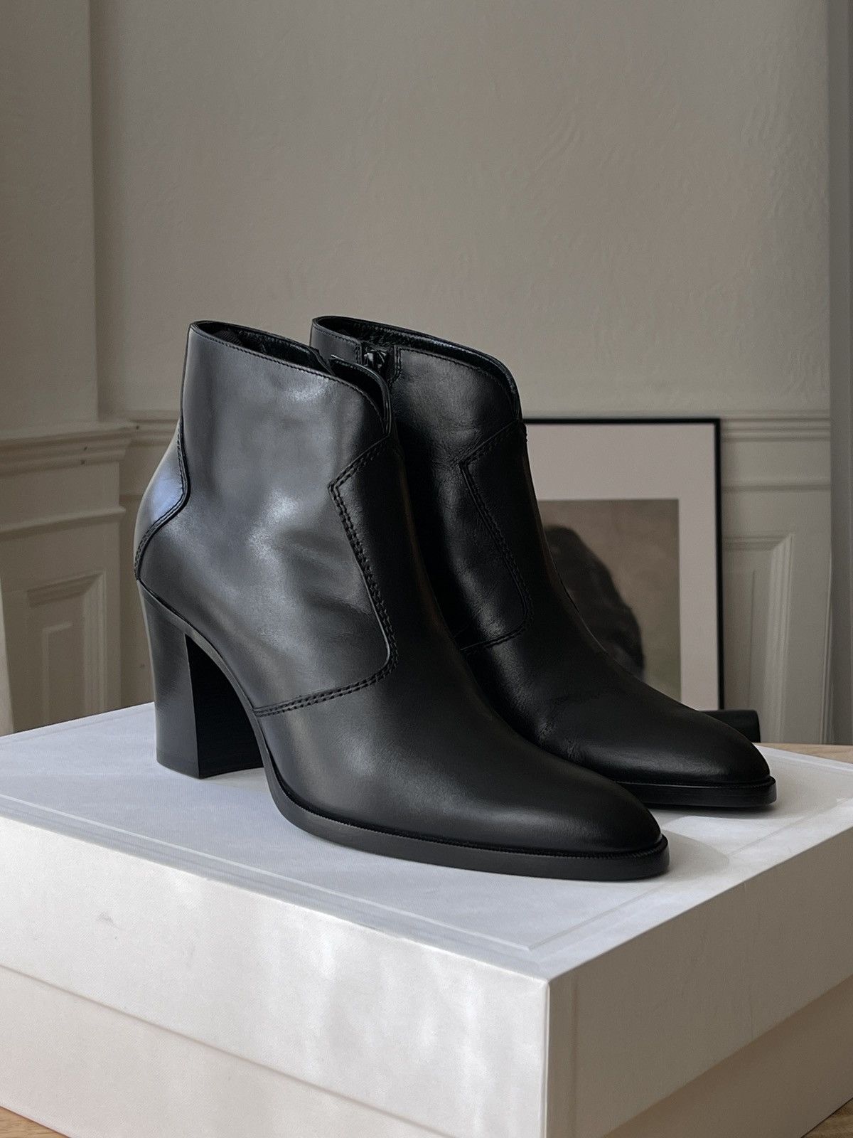 Celine × Hedi Slimane FW20 Pages 85 Zipped Boots In Shiny Calfskin