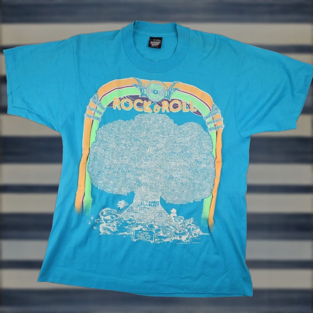 Vintage VINTAGE Rock & Roll Family Tree Mens Large Graphic T Shirt Blue Size US L / EU 52-54 / 3 - 1 Thumbnail