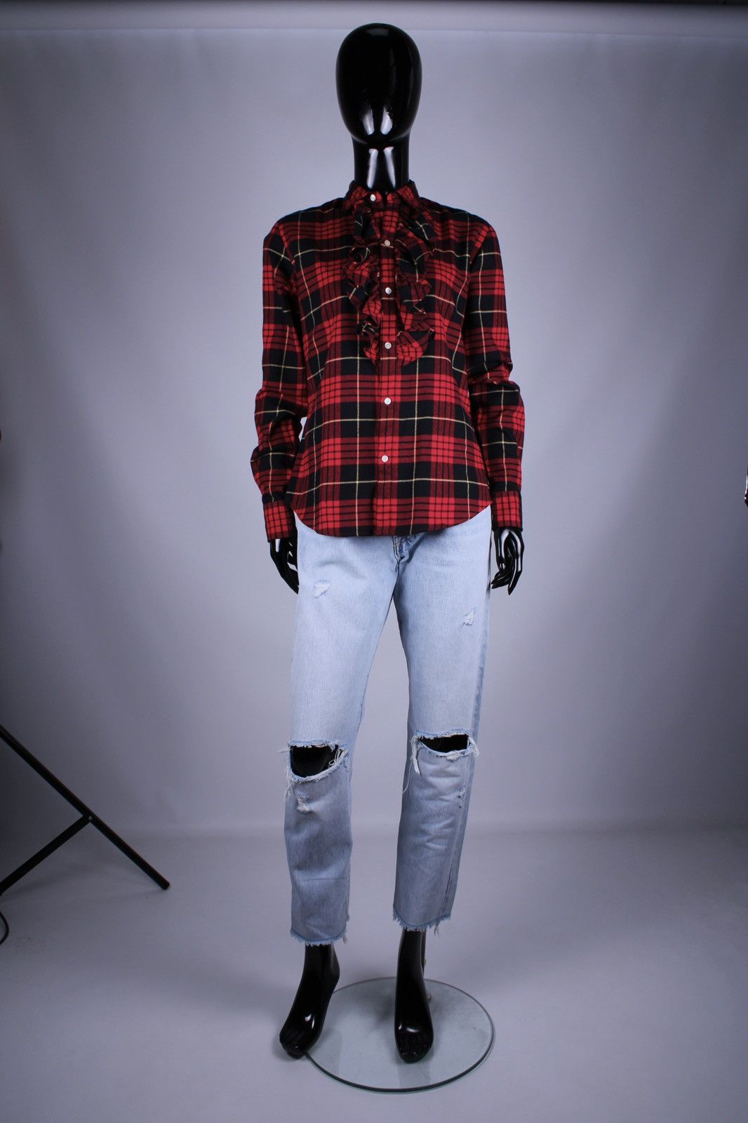 Designer × Ralph Lauren RALPH LAUREN Ruffle Red Black Plaid Long Sleeve Shirt Top Size S / US 4 / IT 40 - 10 Thumbnail