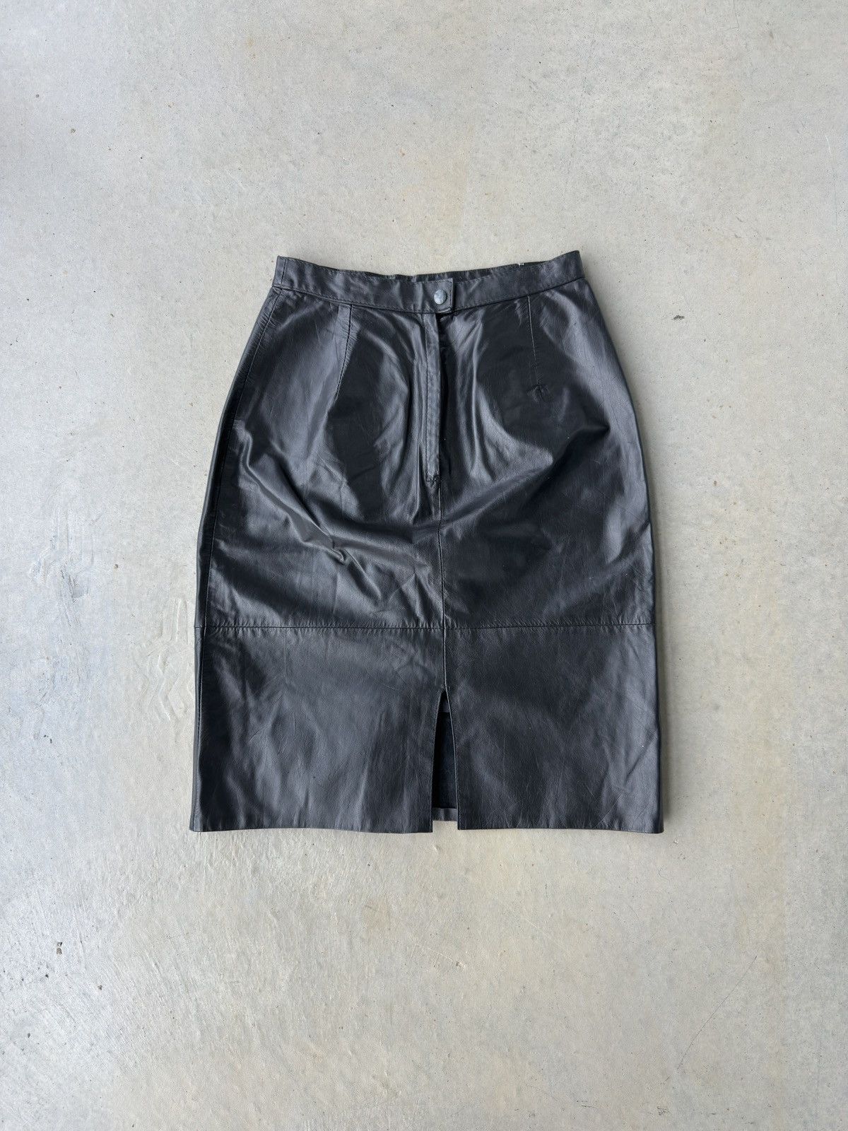 Vintage Vintage 90s Leather Midi Skirt Size 26" / US 2 / IT 38 - 1 Thumbnail