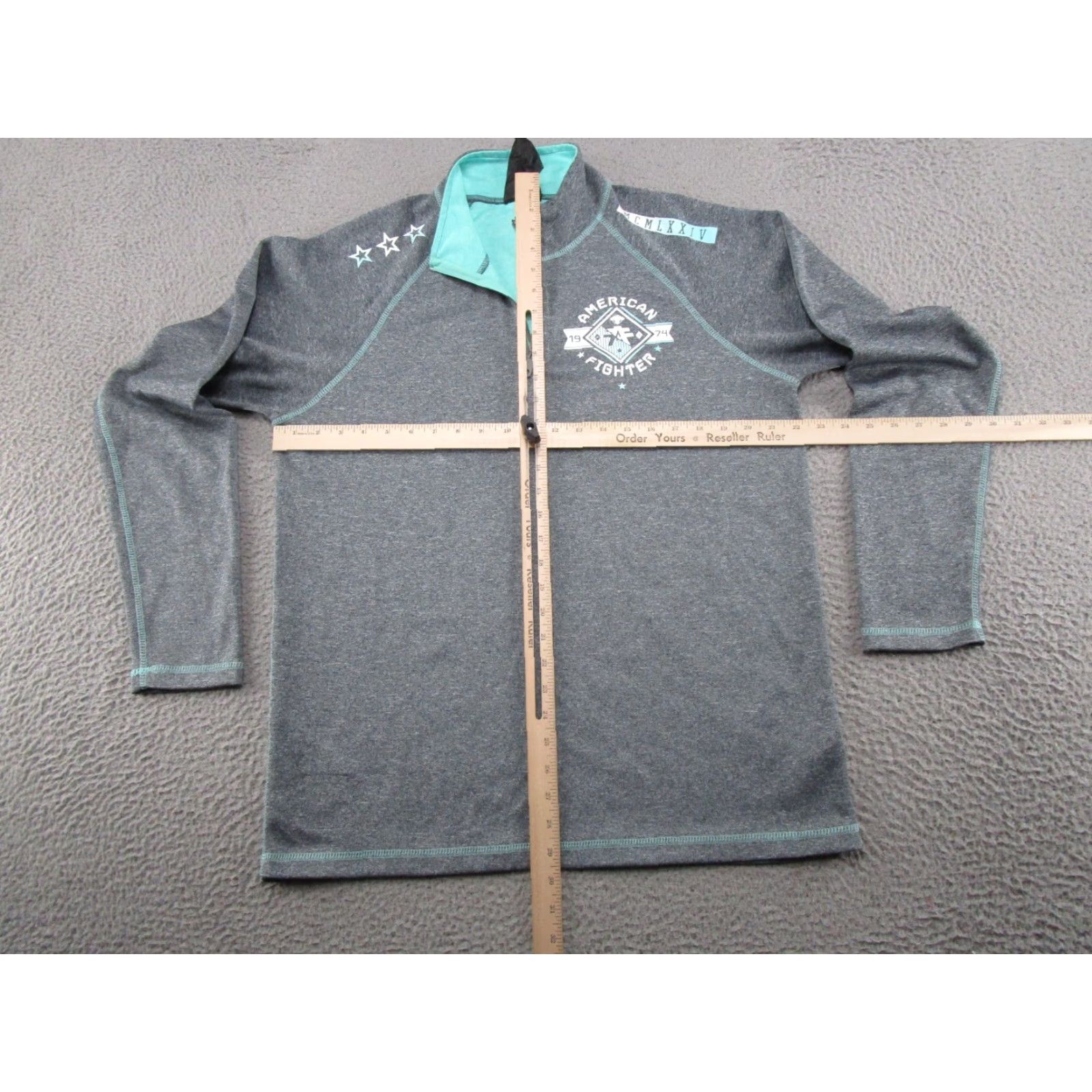 Vintage American Fighter Shirt Men's L Long Sleeve Pullover 1/4 Zip Grunge MMA Y2K Gray Size US L / EU 52-54 / 3 - 5 Thumbnail