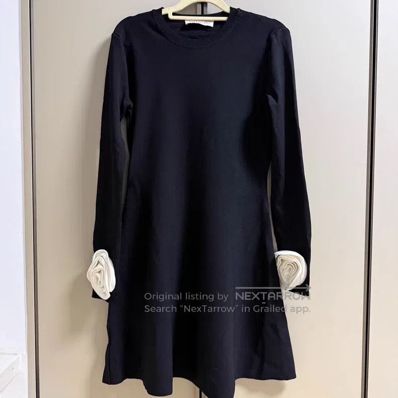 Valentino Valentino Cuff floral knit dress black midi Size L / US 10 / IT 46 - 1 Thumbnail