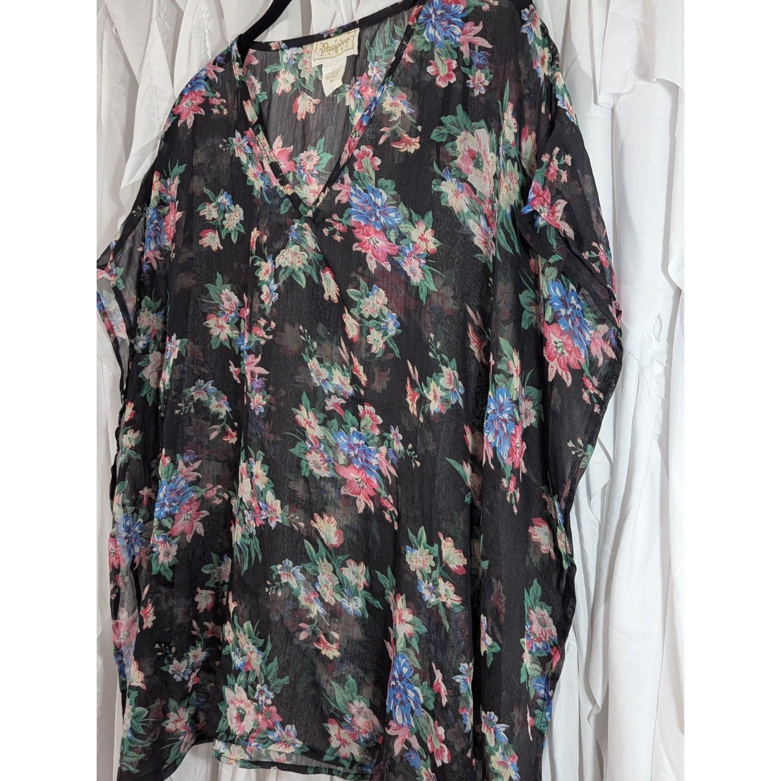 Passport Passport Y2K Sheer Floral Caftan Blouse M Black Whimsigoth Size M / US 6-8 / IT 42-44 - 7 Thumbnail
