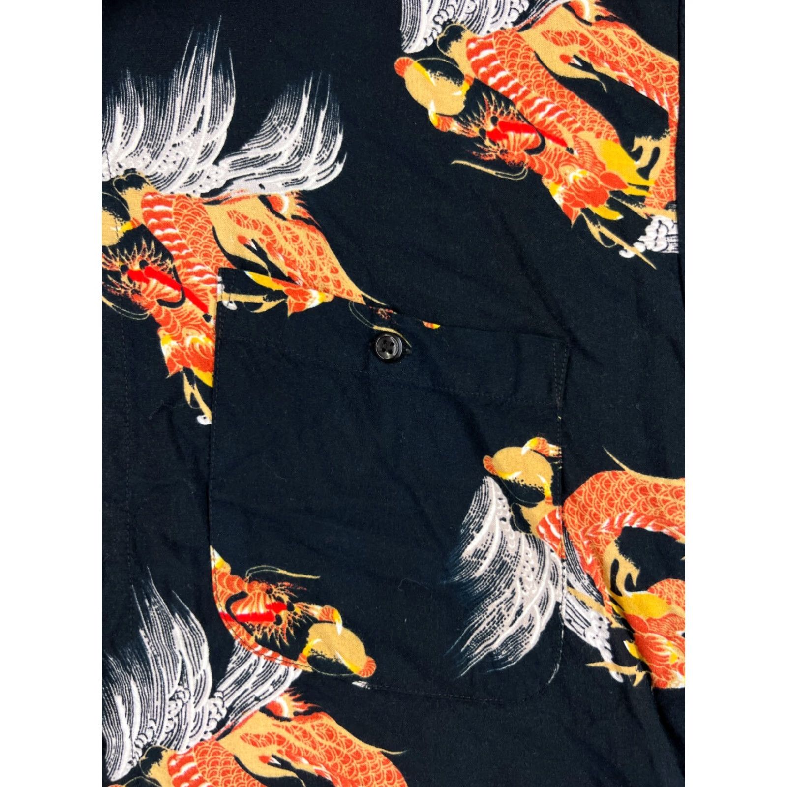 Vintage Hawaiian Shirt Mens Medium Black Orange Dragon All Over Print Button Up Pocket Shirt Size US M / EU 48-50 / 2 - 6 Thumbnail