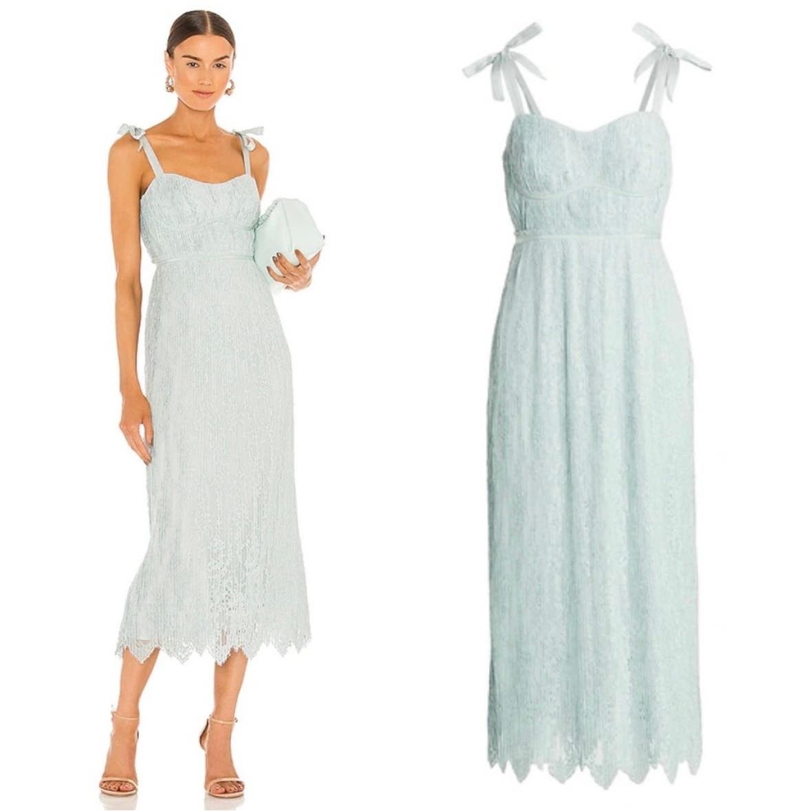 image of New Jonathan Simkhai Bonnie Lace Plisse Midi Dress Tide in Blue, Women's (Size Medium)
