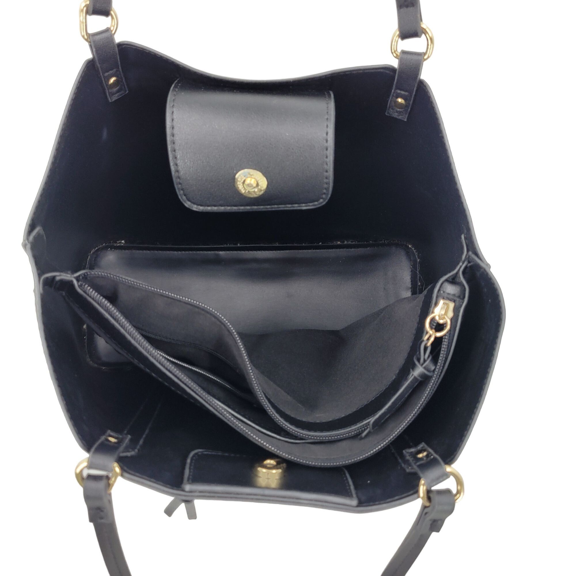 Nanette Lepore Nanette Lepore Black Vegan Faux Leather Tote Bag Multiple Po Size ONE SIZE - 6 Thumbnail