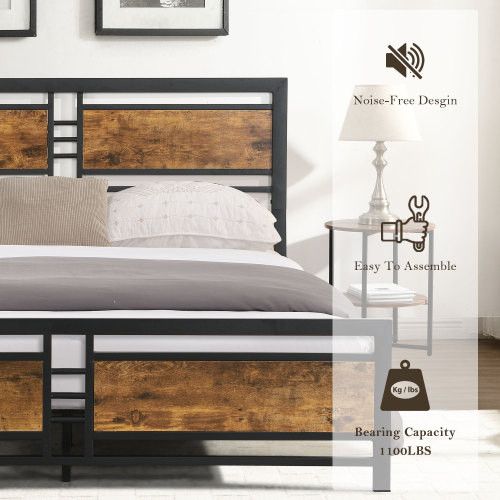 Designer × Homemade Queen Size Metal Platform Bed Frame with Wood Headboard and Size US L / EU 52-54 / 3 - 2 Thumbnail