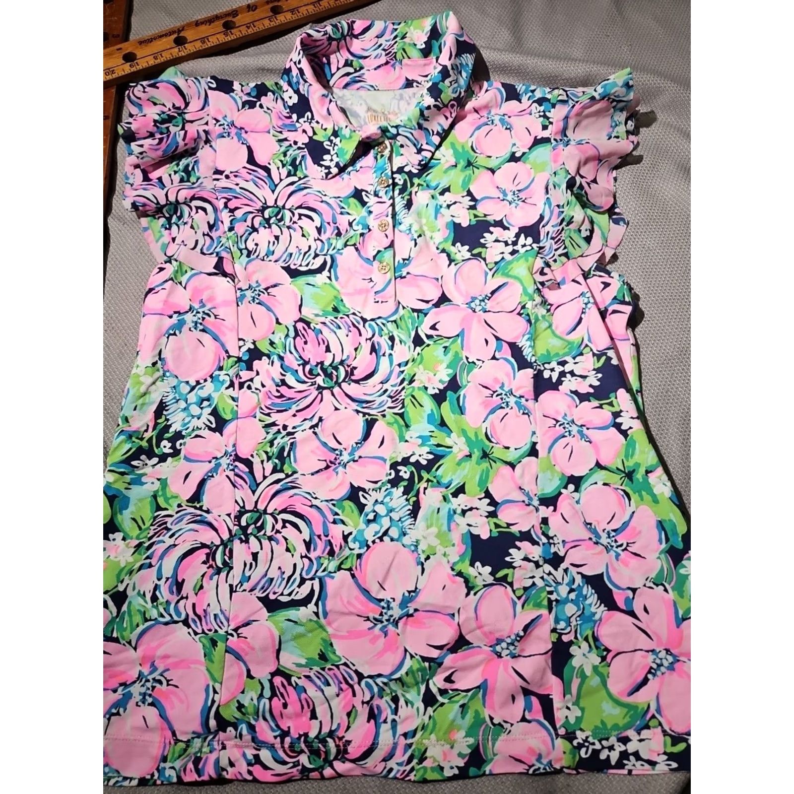 Lilly Pulitzer Lilly Pulitzer Shirt Womens XL Pink Polo Button Luxletic Ruffle Golf Preppy Size XL / US 12-14 / IT 48-50 - 6 Thumbnail