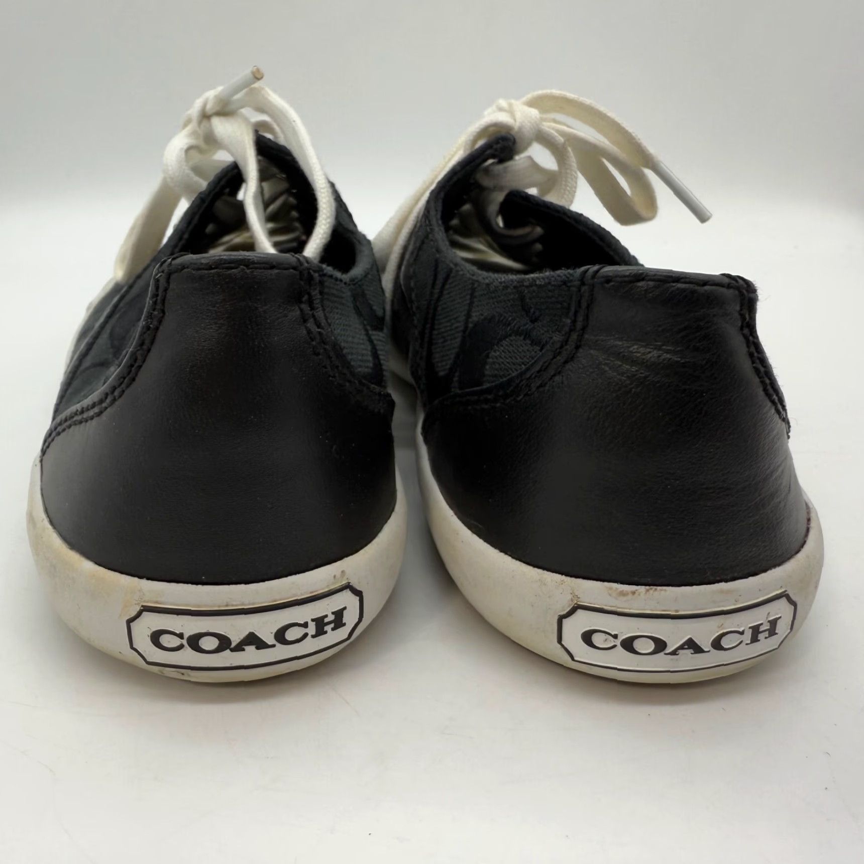 Coach Coach Womens Lesley Sneakers Size 6.5 B Black Logo Print Lace Up Canvas Shoes Size US 7 / IT 37 - 3 Thumbnail