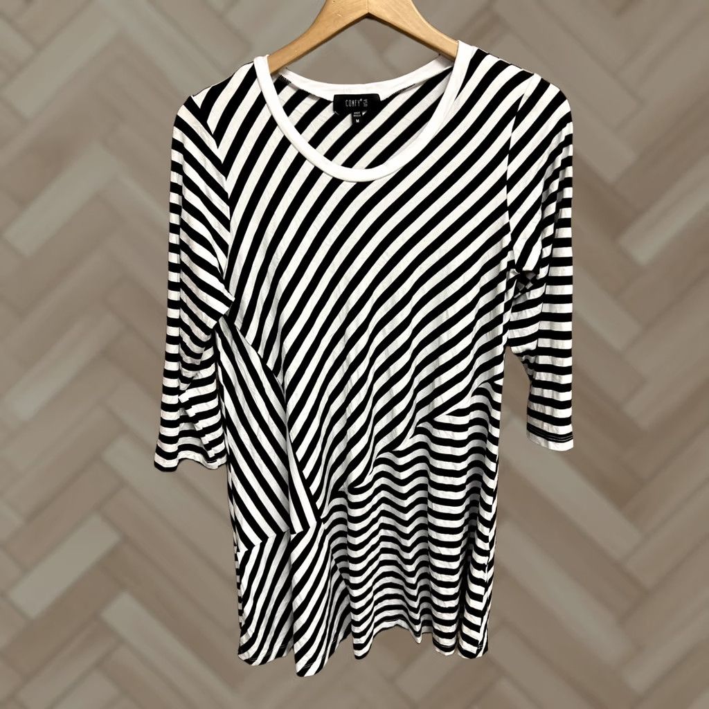 Vintage VINTAGE Comfy USA Dress Shirt Womens Shift Knee Length Black White Striped Medium (33") Size 32" / US 10 / IT 46 - 1 Thumbnail