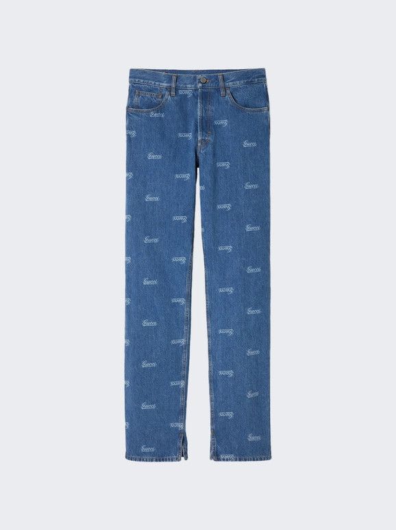 Gucci o1loc1c0925 Denim Pant With Lasered Gucci Details in Blue Size US 32 / EU 48 - 1 Thumbnail