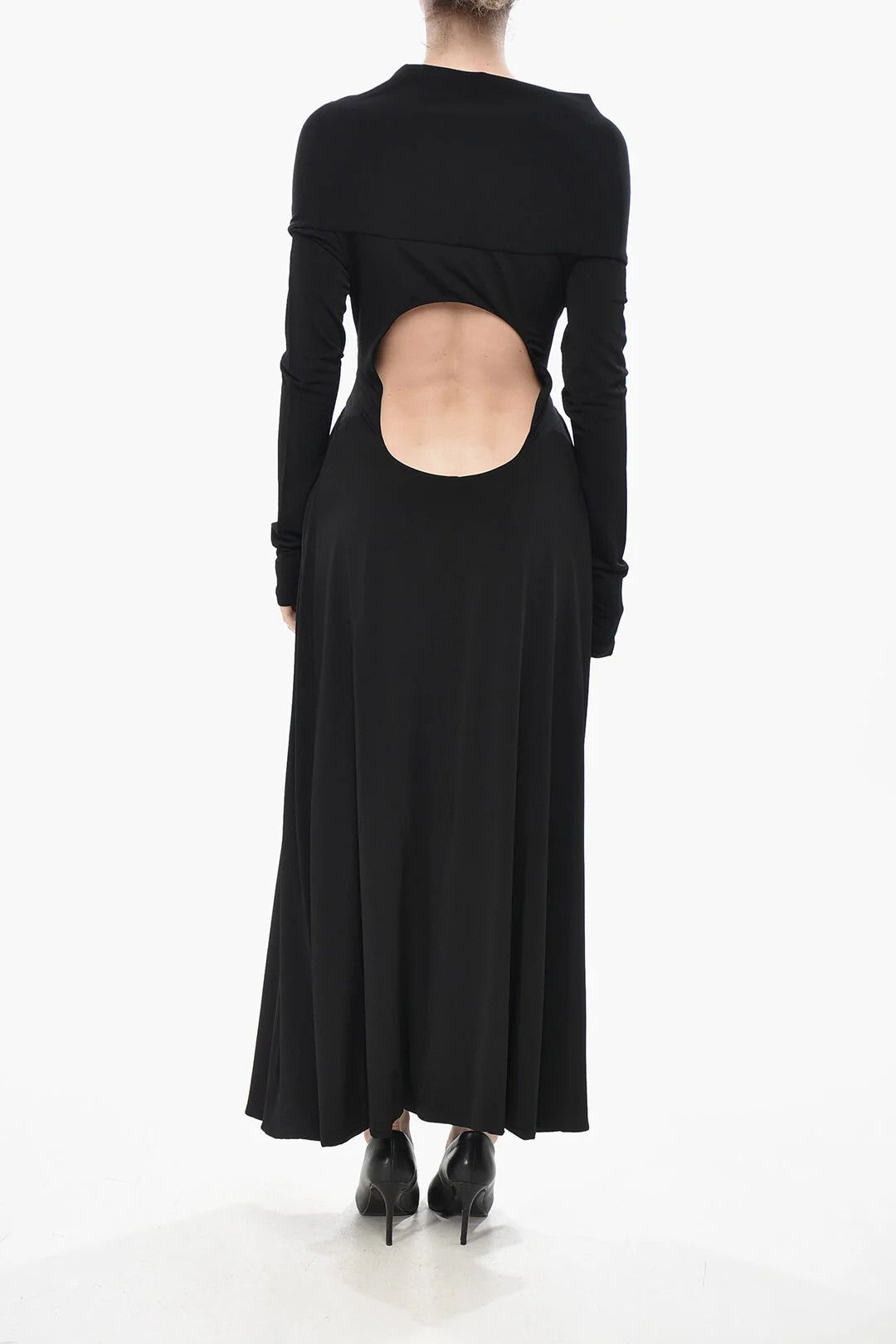 KHAITE og1mm0426 Viscose Flared Dress in Black Size L / US 10 / IT 46 - 2 Thumbnail