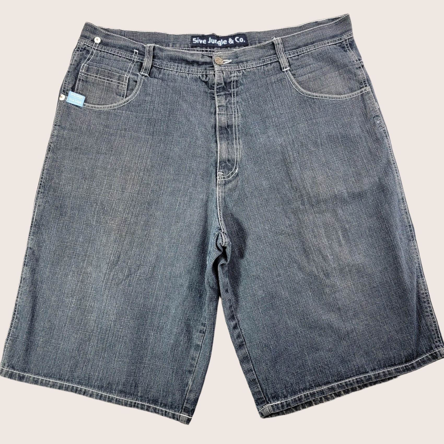 CO VINTAGE 5ive Jungle & Co Denim Jean Shorts Mens Bermuda Gray 44 Charcoal Wash Embroidered Pockets Size US 44 / EU 60 - 1 Thumbnail