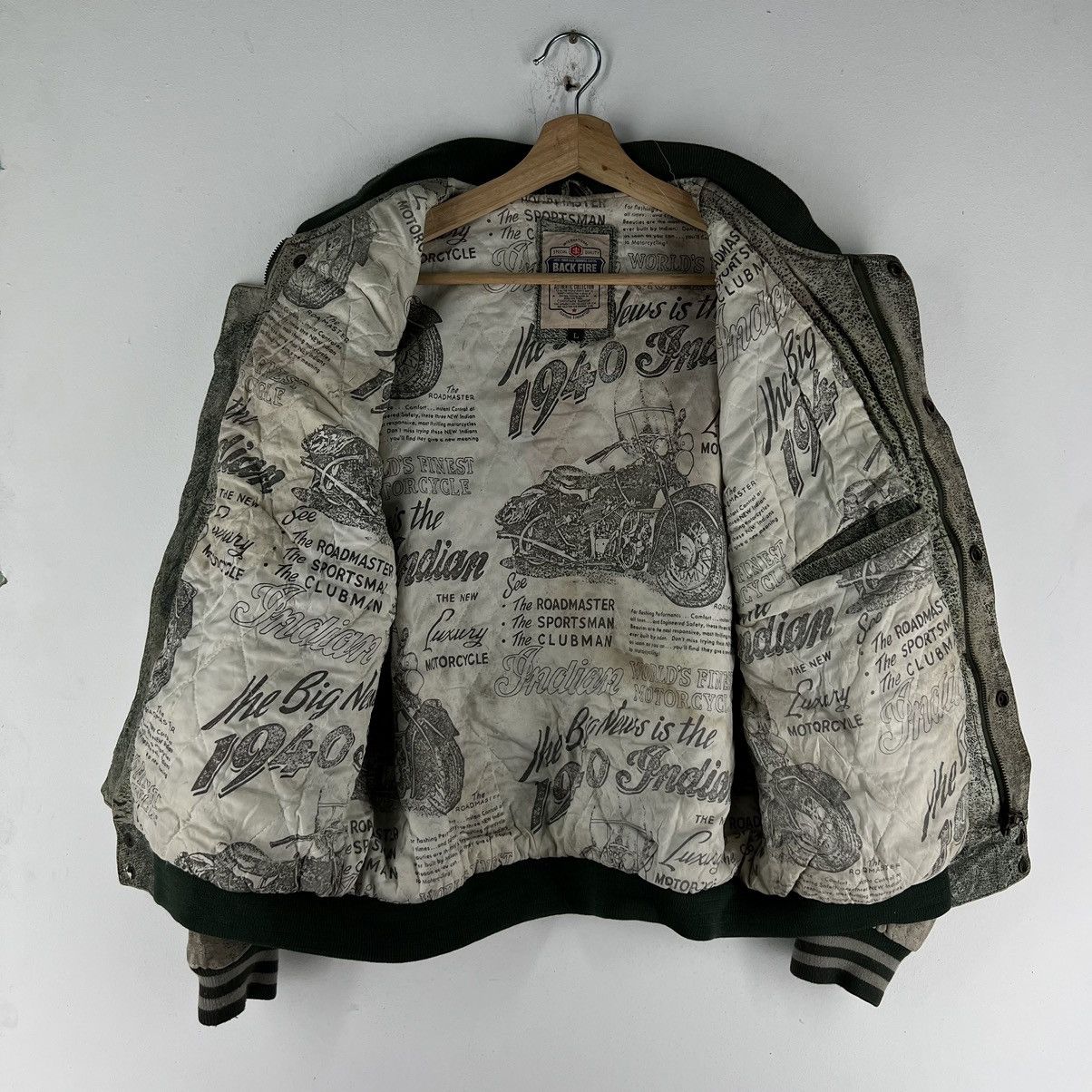 Japanese Brand 🔥VINTAGE BOMBER LEATHER JACKET BACK FIRE OVER PRINT PRINTED Size US L / EU 52-54 / 3 - 11 Thumbnail