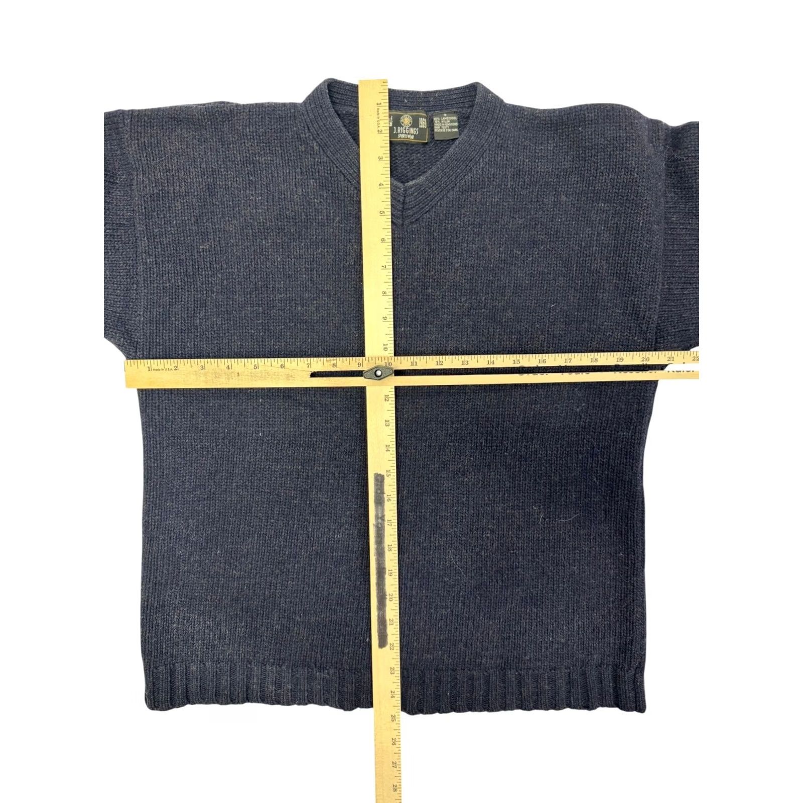 Vintage VINTAGE J. Riggings Sportswear Men's V-Neck Sweater Navy Blue S Ribbed Cuffs Ribbed Hem Heathered Solid Fall Winter 90s Mens Size US S / EU 44-46 / 1 - 3 Thumbnail