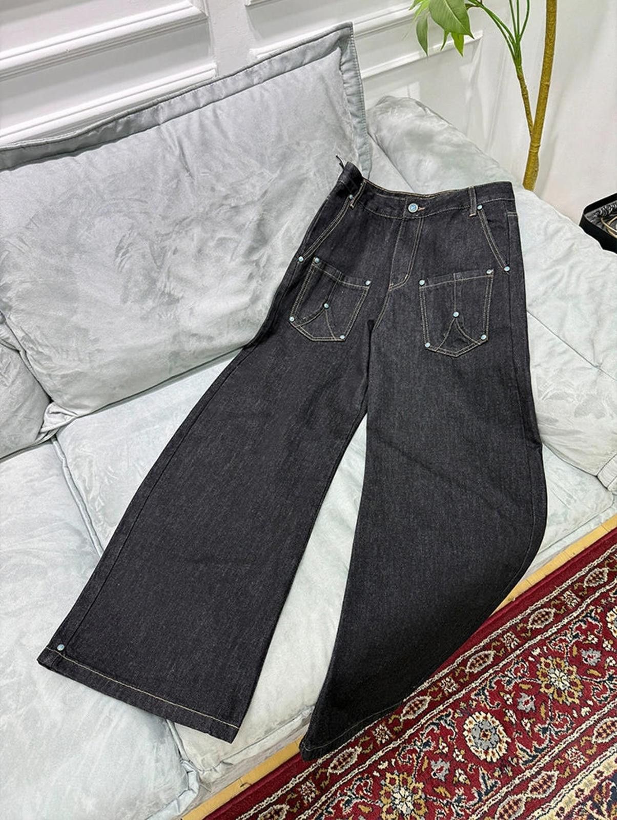 Japanese Brand Black Wide Leg Denim Jeans, Loose Fit Casual Pants Size US 30 / EU 46 - 5 Thumbnail
