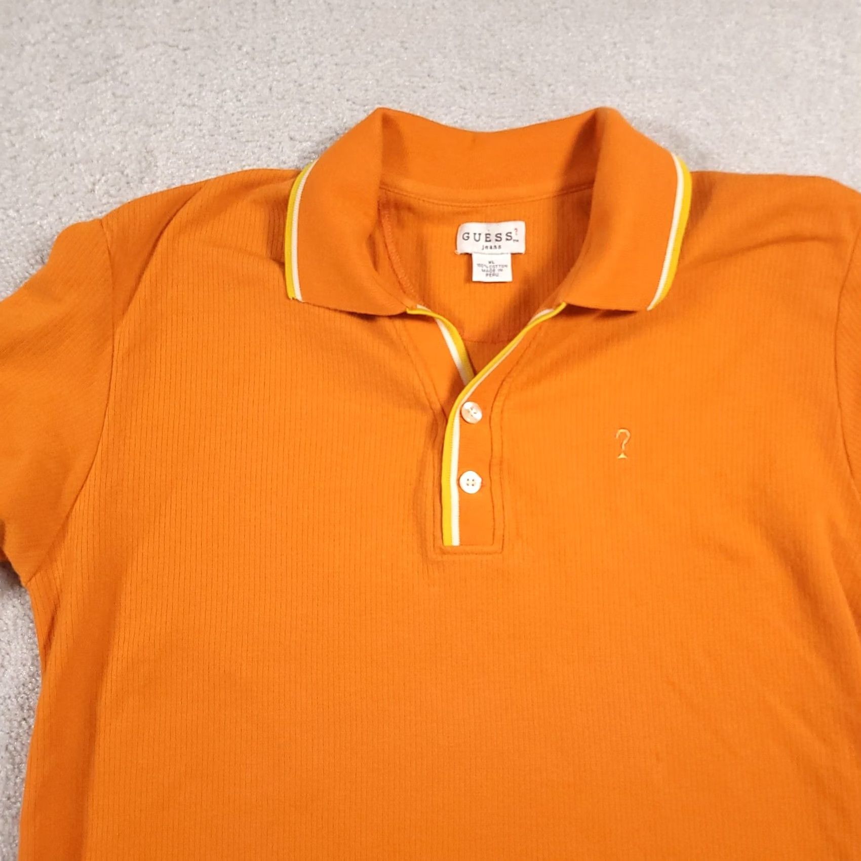 Guess VINTAGE Guess Jeans Polo Shirt Mens XL Orange Yellow Trim 100% Cotton Embroidered Polo Casual Preppy 90s Mens Size US XL / EU 56 / 4 - 3 Thumbnail