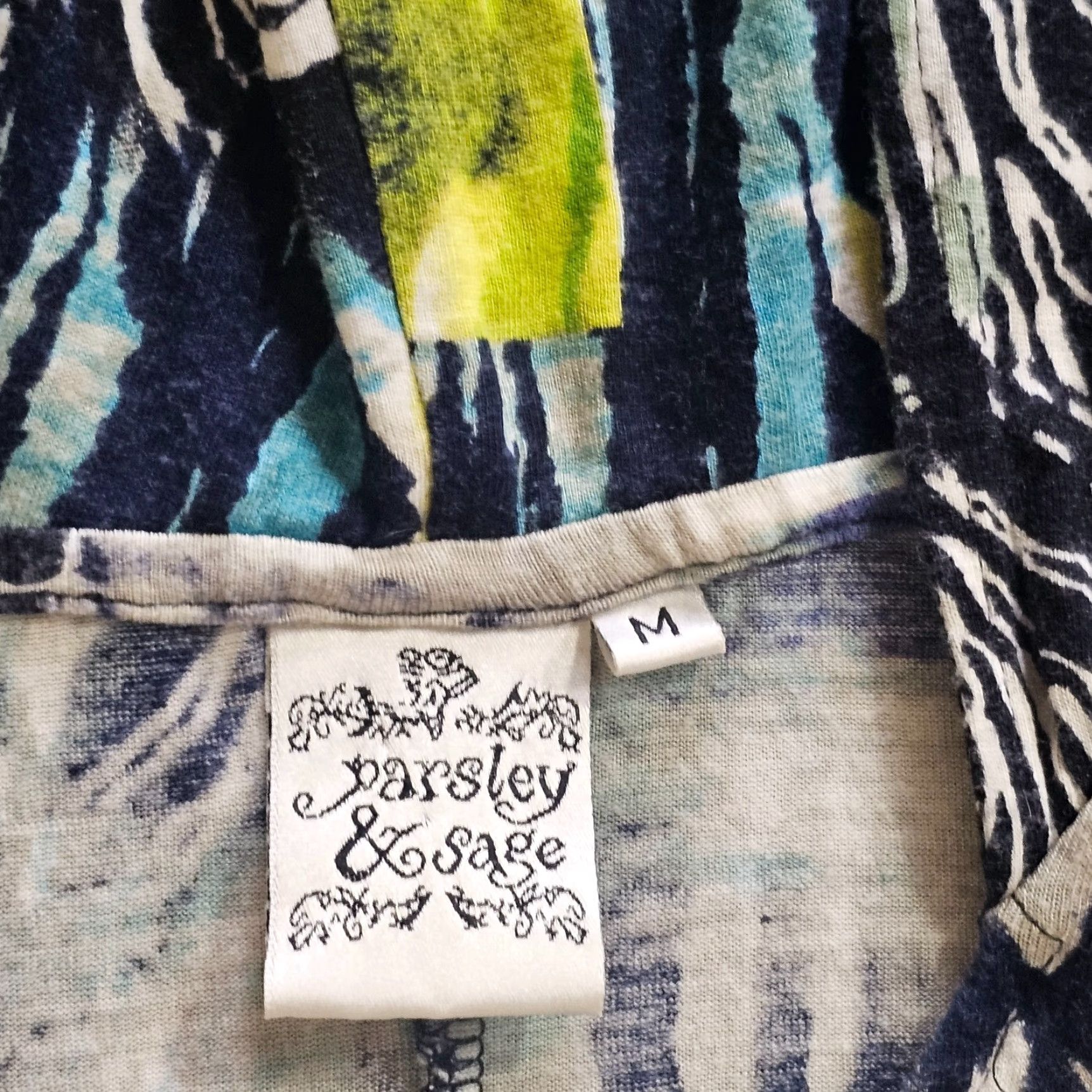 Vintage Parsley and Sage Top Tunic Womens Medium Black Hooded V-Neck Abstract Art Casual Shirt Size M / US 6-8 / IT 42-44 - 3 Thumbnail