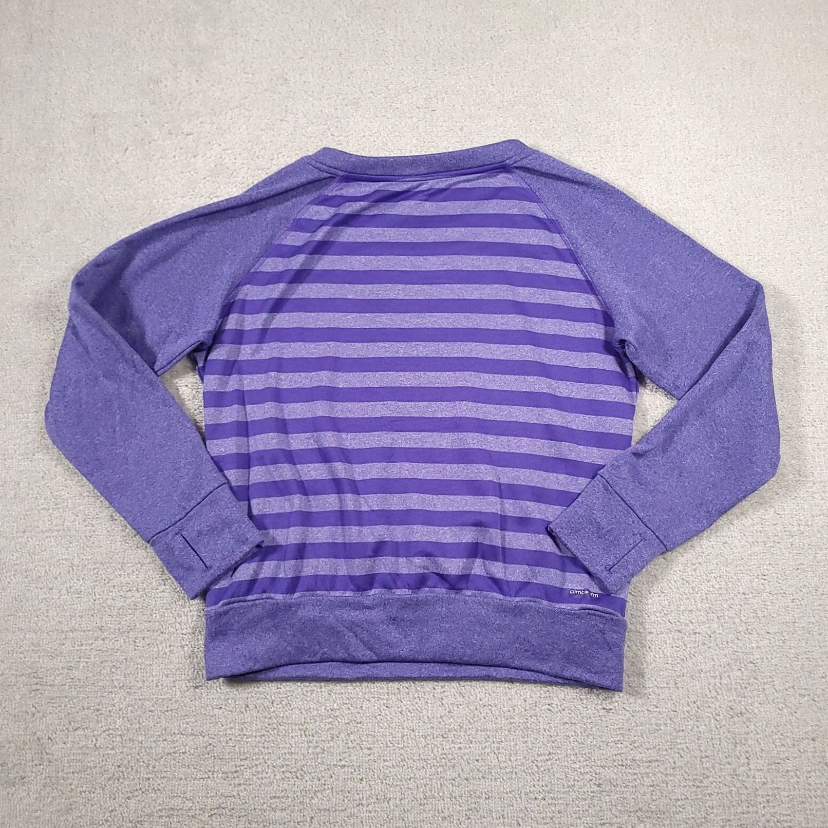Adidas Adidas Climawarm Pullover Round Neck Women's Large Purple Striped Thumbholes Sweatshirt Pullover Sports Logo Outdoor Size L / US 10 / IT 46 - 7 Thumbnail