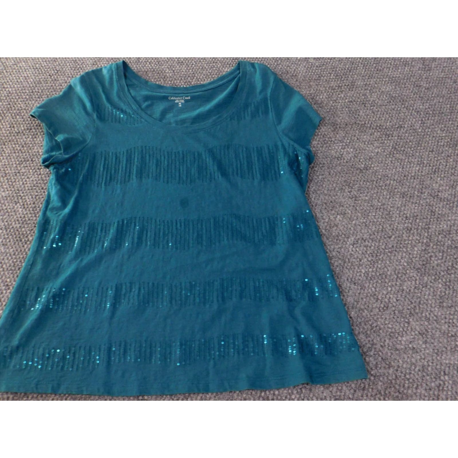 Coldwater Creek Coldwater Creek Blouse Shirt Women XL Green Beaded Crew Neck Short Sleeve Casual Cotton Rayon Geometric Vintage: No Size XL / US 12-14 / IT 48-50 - 3 Thumbnail