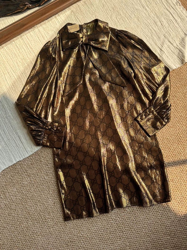 Gucci Gucci SS24 Logo pattern full-print long-sleeved dress Size S / US 4 / IT 40 - 1 Thumbnail