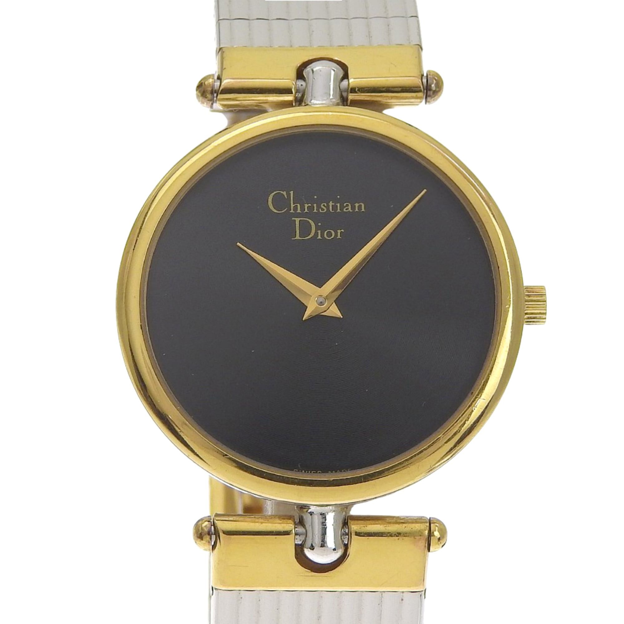 Christian Dior Watch 3026 Stainless Steel with Gold Plated Silver Quartz Movement Analog Display Black Dial Women's