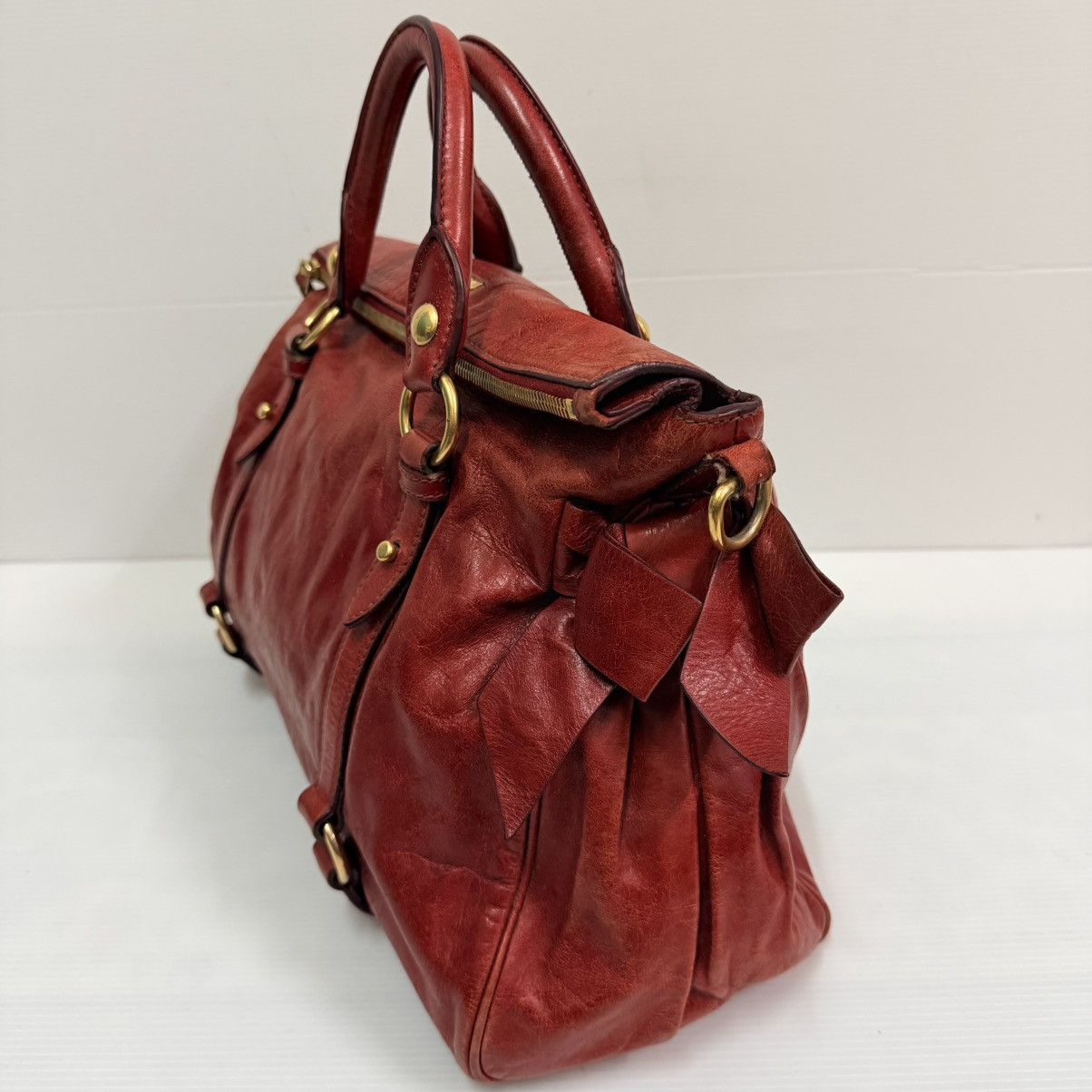 Miu Miu Miu Miu Red Leather Vitello Lux Bow Handbag Size ONE SIZE - 4 Thumbnail